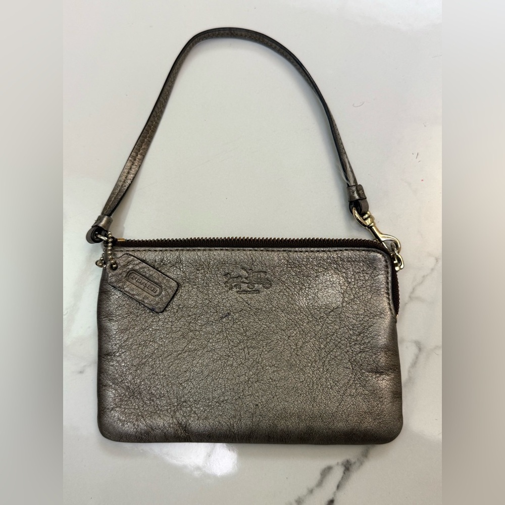 Coach Silver Leather Wristlet
